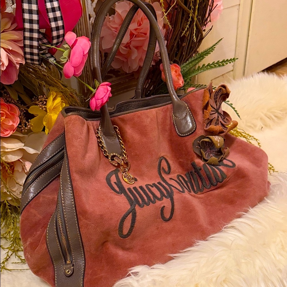 Authentic Vintage Juicy Couture suede Pink and Gray Tote Large Beautiful Bag❣️